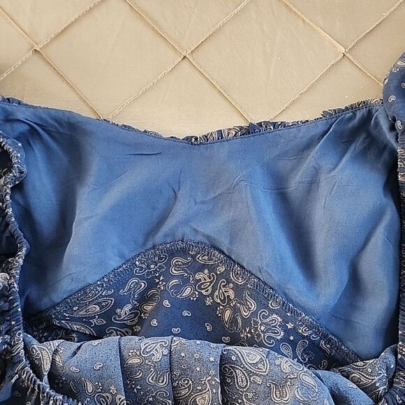 Euro Summer Puffed Ruffle Sleeve Tie Front Cropped Bandeau Shirred Top - Picture 7 of 9